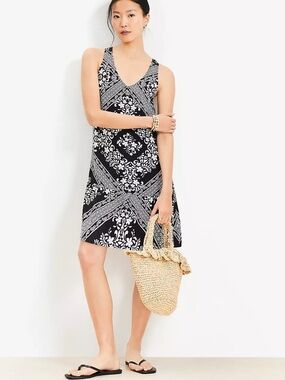 Loft - Tiled Criss-Cross Back Mini Dress - black/white - size M
